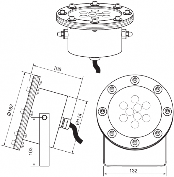 Light Fixture Cree 27W/12/24V/1PG16/Cable RGB 3 in 1